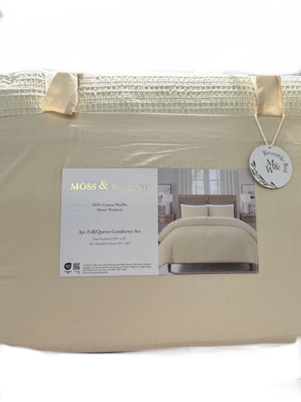 Moss & Willow Full/Queen Yellow Cotton Waffle Stone Washed Comforter Set